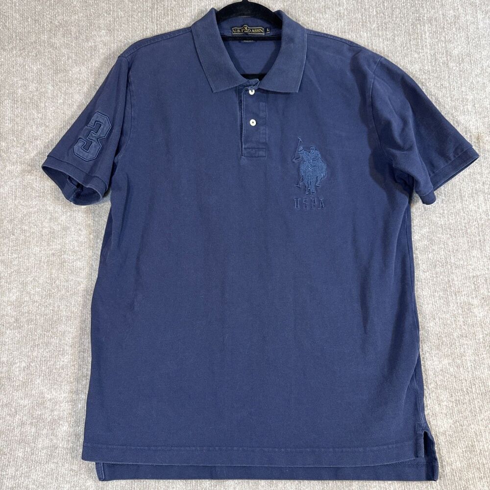 US POLO ASSN Polo Shirt Adult Large Blue Golf BIG Pony Logo Short Sleeve Mens